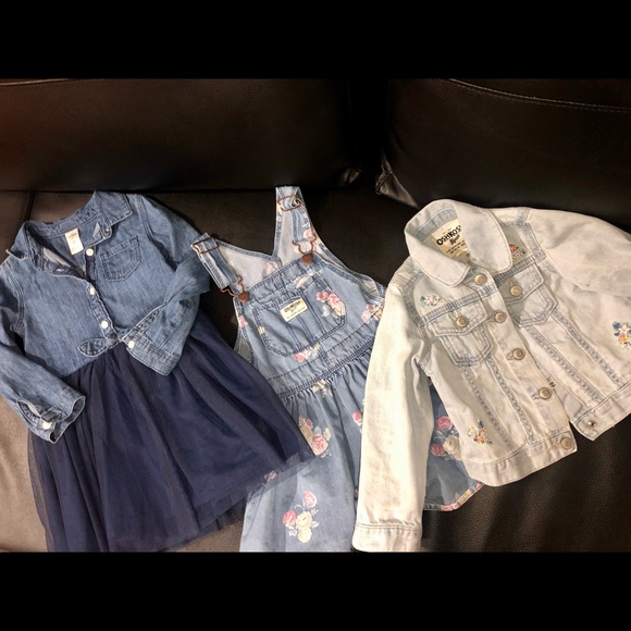 OSHKOSH B’GOSH Toddler Girl 3T Jean Material Bundle Jacket Dress Overall Dress - Picture 2 of 14